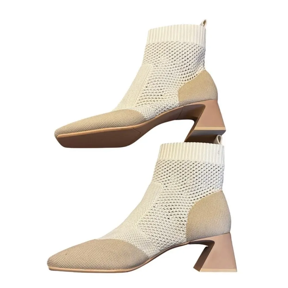 Vivaia Melissa Perforated Knit Sock Ankle Boots EU 40 US 9 Beige Square Toe